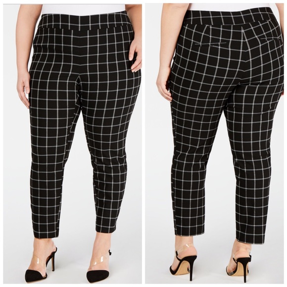 INC International Concepts Pants - INC Windowpane Print Skinny Pants Plus Size 26W